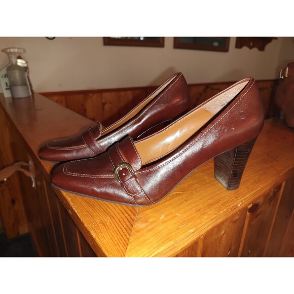 Bandolino Women's sz 7.5 Brown Leather Loafer Buckle Block Heel Shoes - Picture 10 of 10